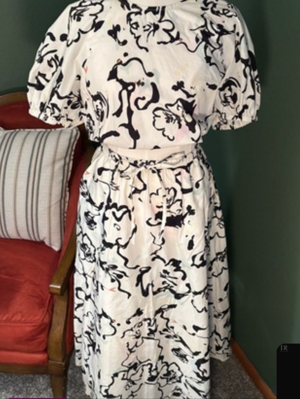 a new day Black Floral Sketch Midi Dress on Cream